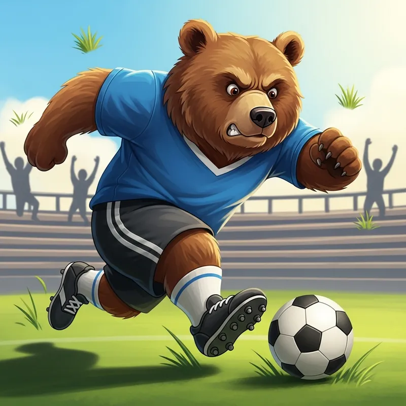 Bear Playing Football: A Dynamic Game Scene