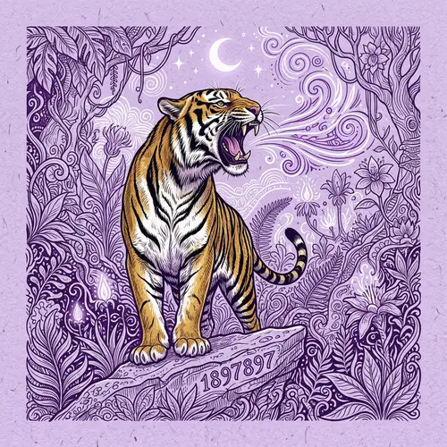 Majestic Tiger Roaring in Dreamy Jungle Clipart
