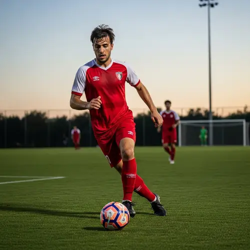 Energetic Middle-Eastern Man Playing Football at Sunset