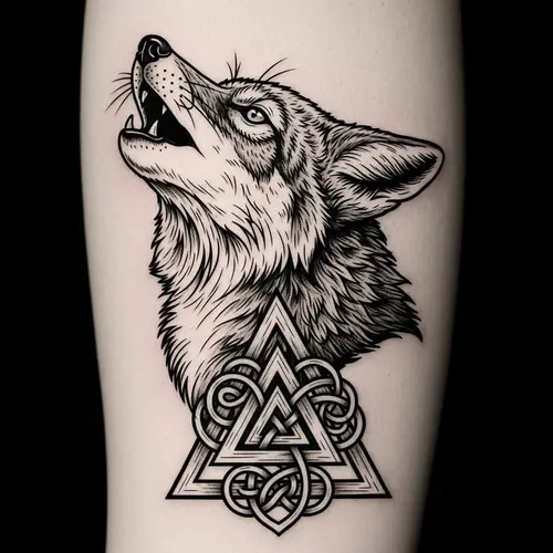 Valknut Tattoo Design with Coyote Head