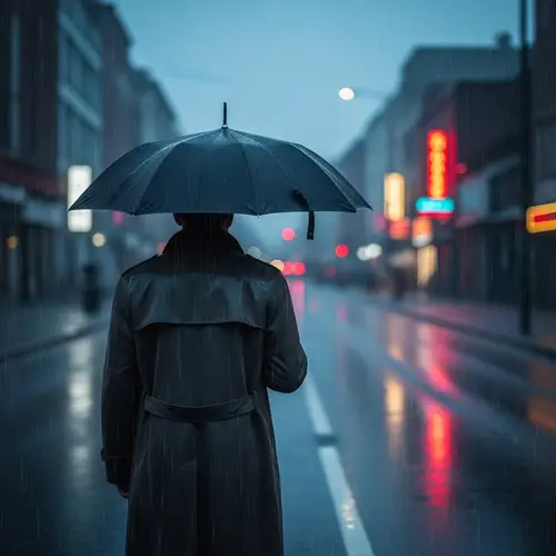 Solitary Man Standing Under the Rain