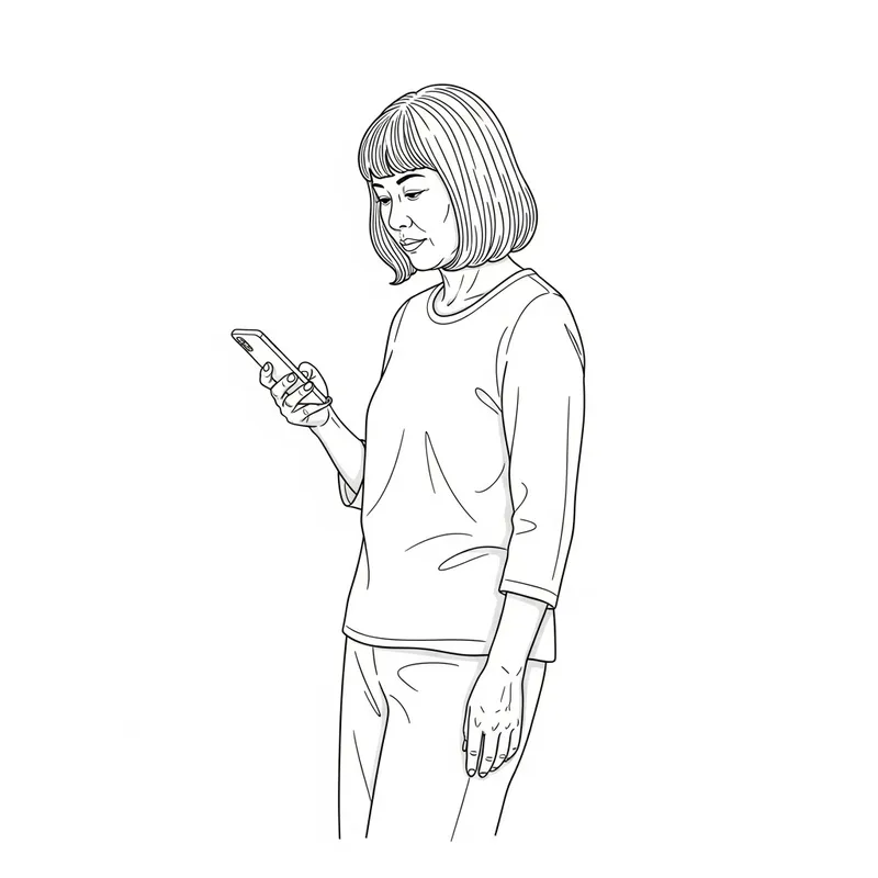 Person Using Mobile Phone - Line Drawing Person Using Mobile Phone - Line Drawing