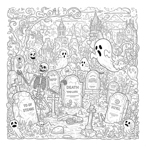 Whimsical Coloring Book: Playful Skeletons & Amusing Ghosts