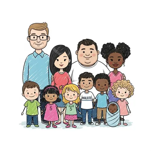 Adorable Stick Figure Family Sketch with Diverse Representation