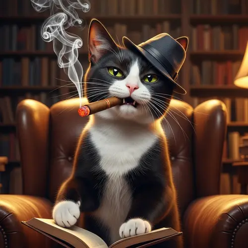 Cat with Cigar - Quirky and Cute Feline Smoker
