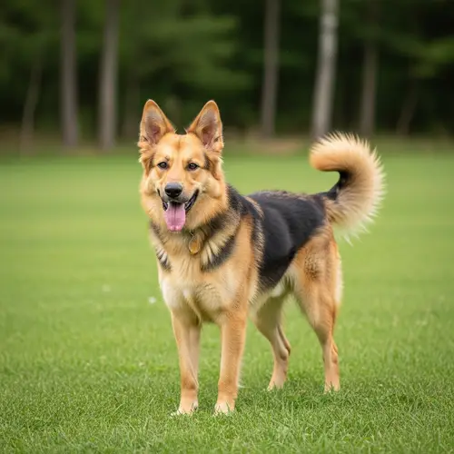 Golden Retriever German Shepherd Mix in Grass Field