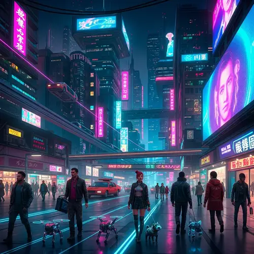 Futuristic Cyberpunk City Landscape - Sci-Fi Urban Night Scene