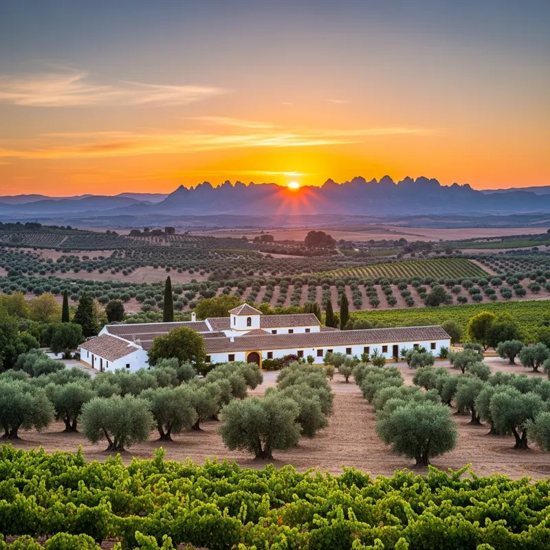Spanish Hacienda Landscape with Olive Trees