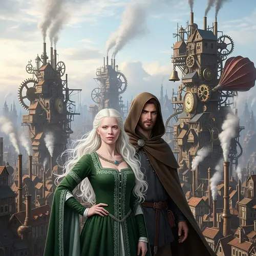 Albino Woman in Medieval Dress and Man in Hood - Fantasy Art