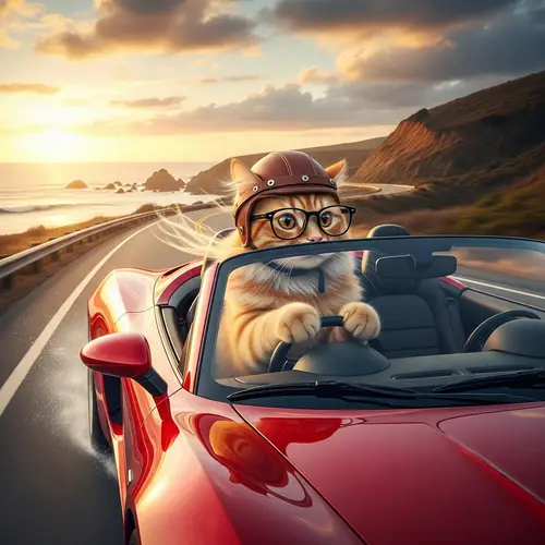 Cat Driving High-Speed Sports Car