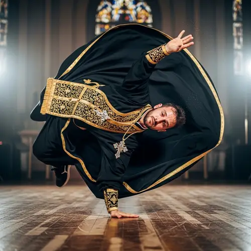 Breakdancing Religious Figure | Traditional Attire and Fluid Movements