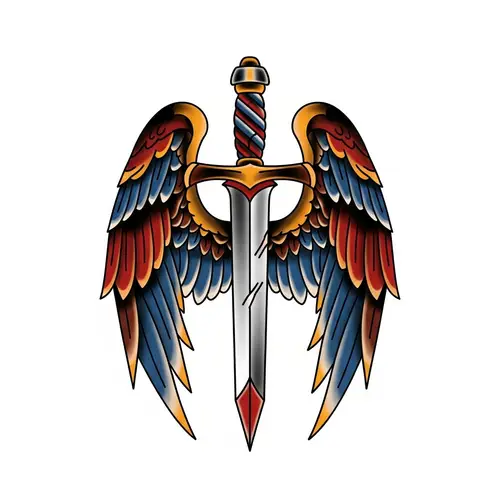 Traditional American Tattoo: Sword with Wings Design