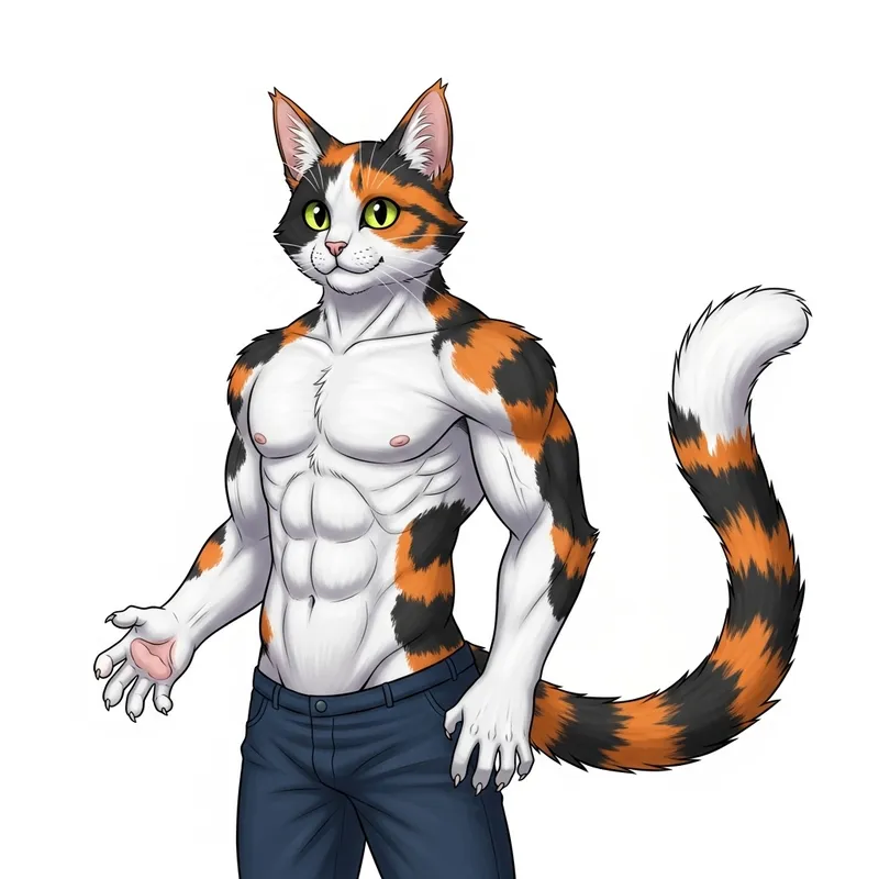 Muscular Humanoid Calico Cat Character Design Muscular Humanoid Calico Cat Character Design