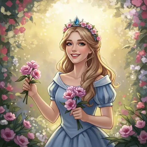 Enchanting Garden with Smiling Blonde Princess