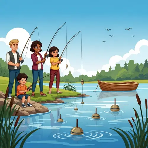 Tranquil Fishing Scene with Diverse Group enjoying Sunlit Afternoon