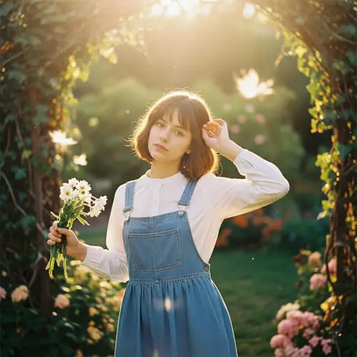 Whimsical Garden Portrait: Millie Bobby Brown in Dreamy, Soft-Focus Photography