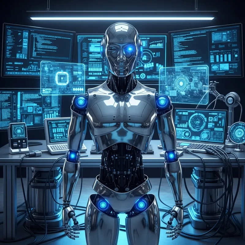 Futuristic AI Robot Winking | Tech Lab Innovation