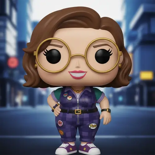 Chic Plus Size Woman Funko Pop Character in Colorful Jumper Suit