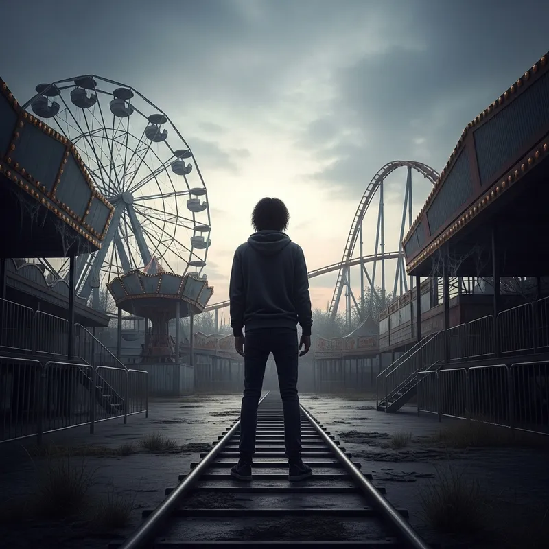 Mysterious Figure in Abandoned Amusement Park