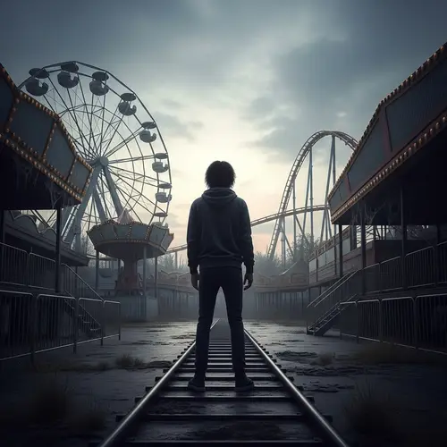 Mysterious Figure in Abandoned Amusement Park
