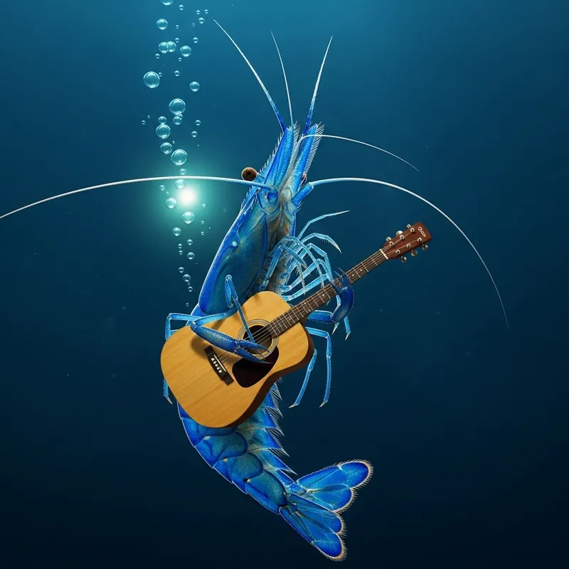 Blue Shrimp Playing Guitar Underwater