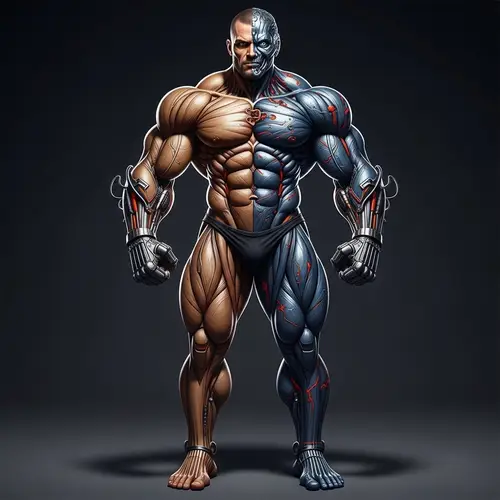 Futuristic Cyborg Transformation with Massive Muscles