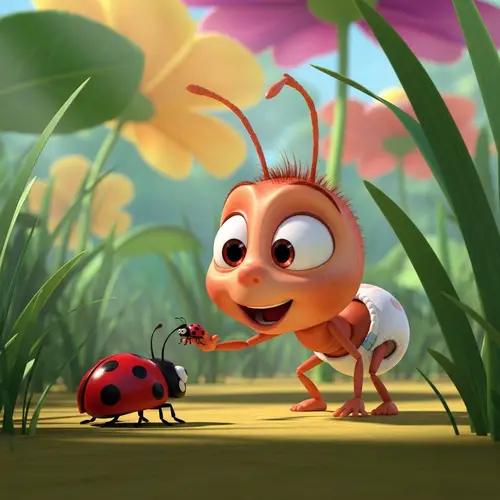 Charming Cartoon Ant Kid in Diapers | Playful Ant Child