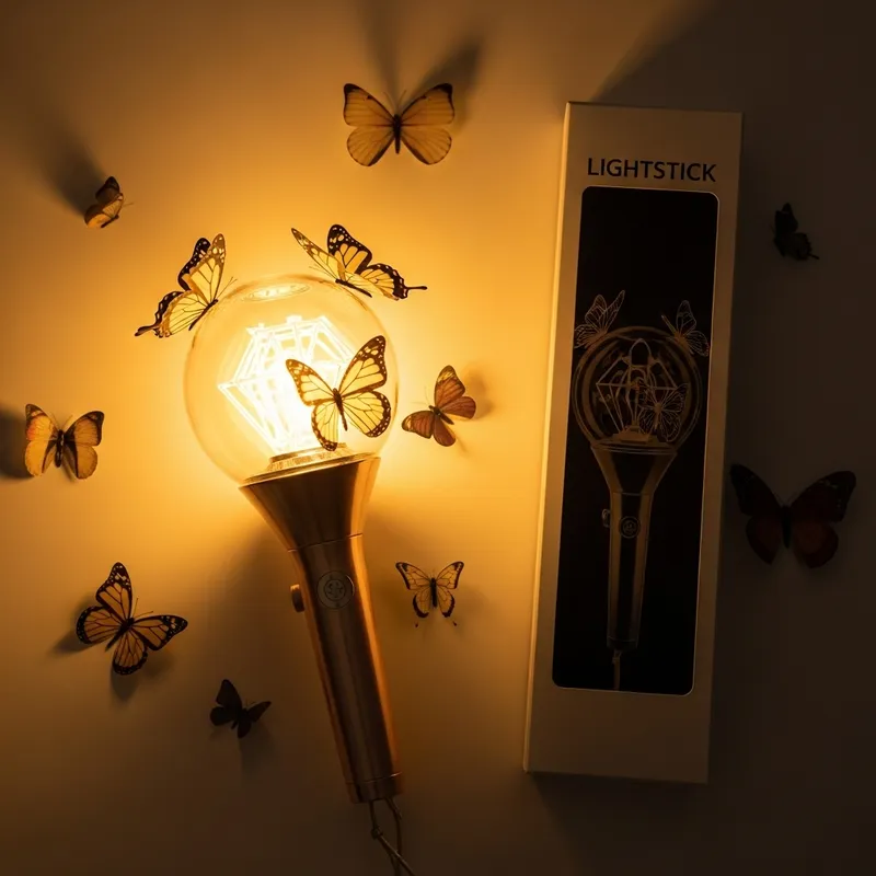Golden Light K-Pop Lightstick with Butterflies Demo Golden Light K-Pop Lightstick with Butterflies Demo