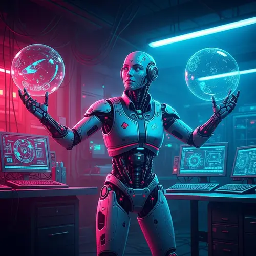 AI-Powered Robot in Futuristic Laboratory: Cyberpunk Art