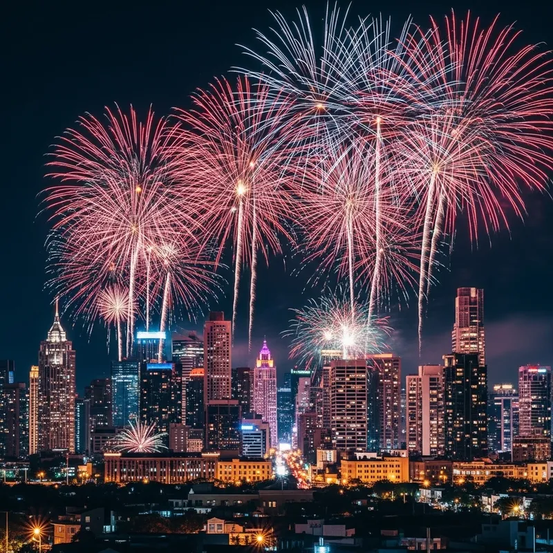 Vibrant City Skyline Fireworks Celebration - Canon EOS R5 Vibrant City Skyline Fireworks Celebration - Canon EOS R5