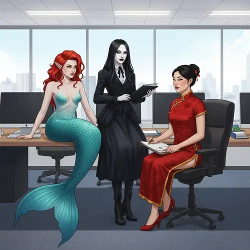 Diverse Women in Contemporary Office Setting Illustration