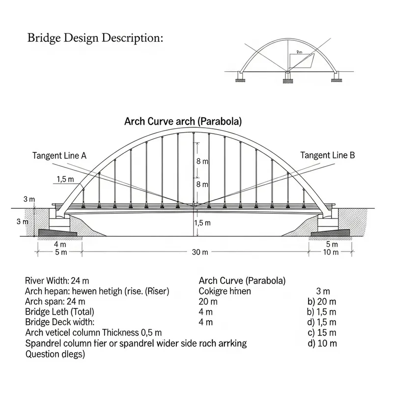 Geometric Arch Bridge Design over 20m River with Measurements