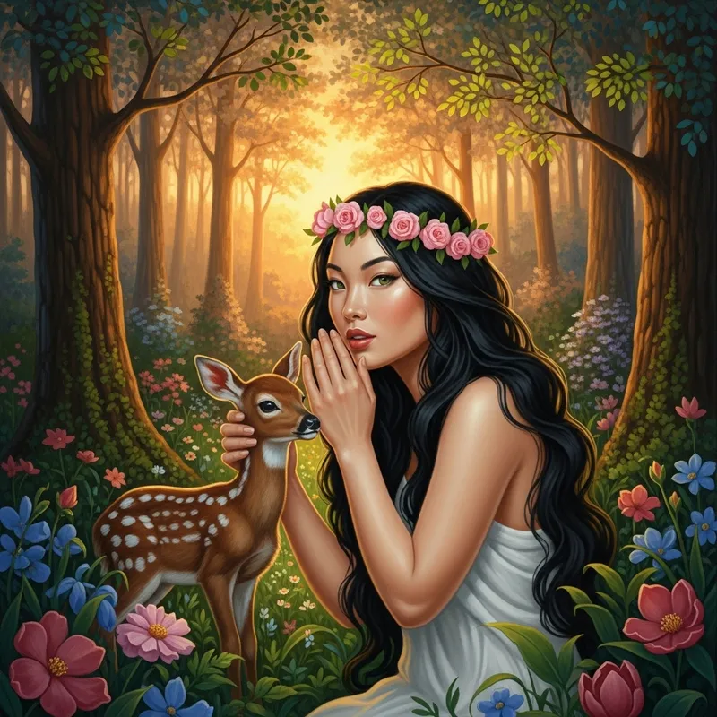 Enchanting Forest Nymph Portrait with Fawn