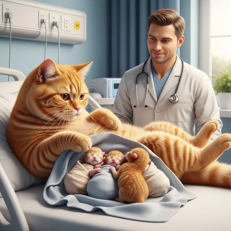 Heartwarming Maternity Scene: Cat with Newborn Ginger Kittens