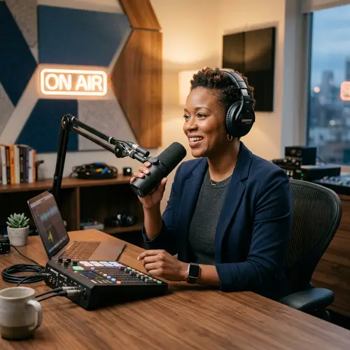 Engaging Podcast Host in Modern Studio