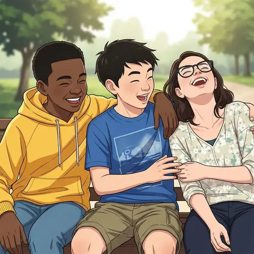 Close Friendship: Boys and Girl Hanging Out Illustration