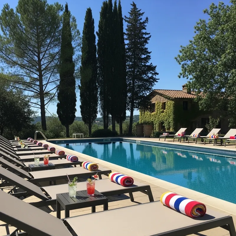 Relaxing Poolside Oasis in Lush Surroundings Relaxing Poolside Oasis in Lush Surroundings