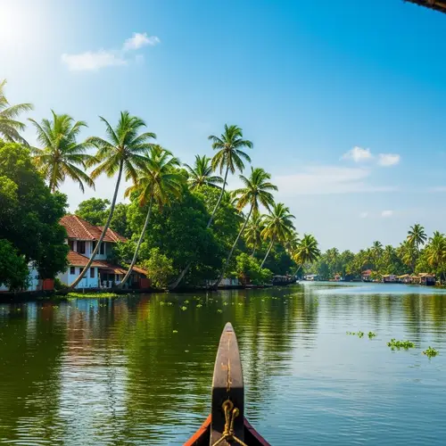 Tranquil Kerala Backwaters Boat View | Greenery & Calm Waters