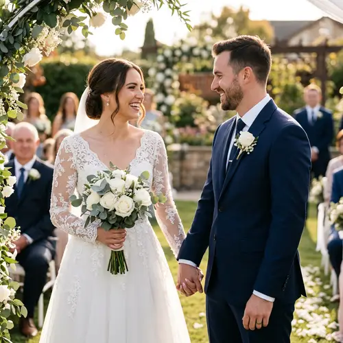 Elegant Long-Sleeve Bridal Wedding Couple Portrait