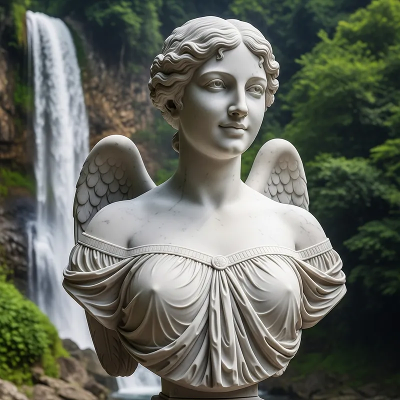 Charming Woman Bust Statue with Angel Wings