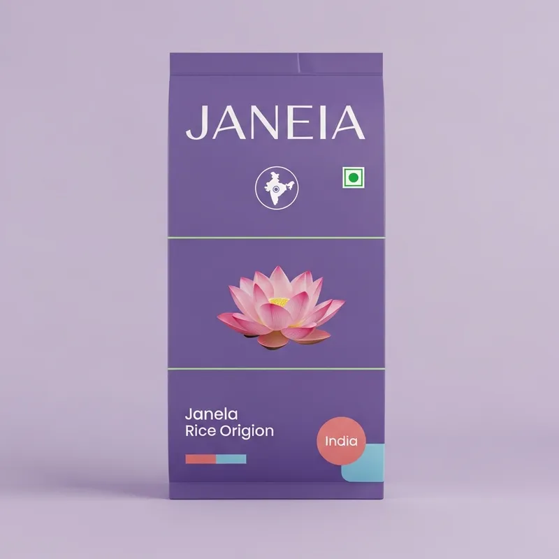 Minimalist Rice Food Label for Janeia Brand | Soft Purple Pink Green Blue Design Minimalist Rice Food Label for Janeia Brand | Soft Purple Pink Green Blue Design