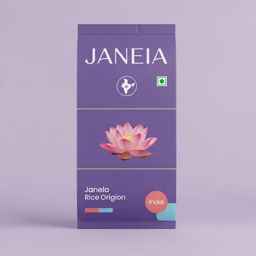 Minimalist Janeia Rice Food Label in Soft Colors | India-Inspired Design