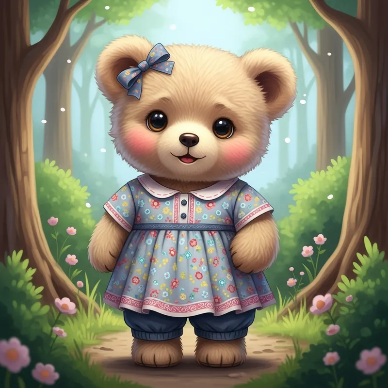 Adorable Bear in Cute Dress - Charming Illustration