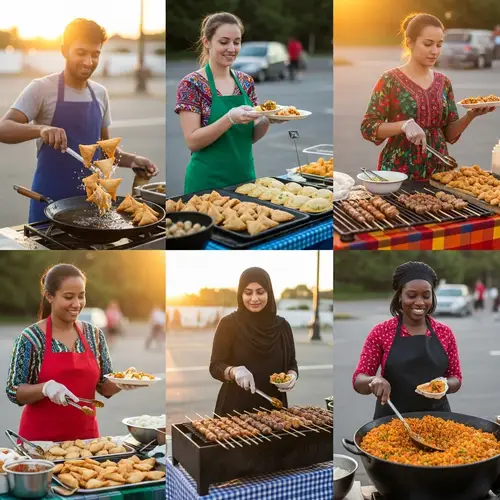 Global Street Food Vendors at Dusk: A Multicultural Culinary Experience