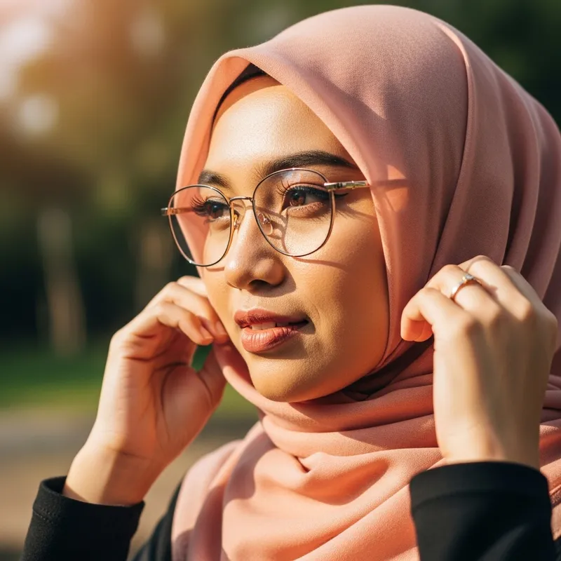 Malay Woman with Peach Hijab and Spectacle - Graceful Beauty