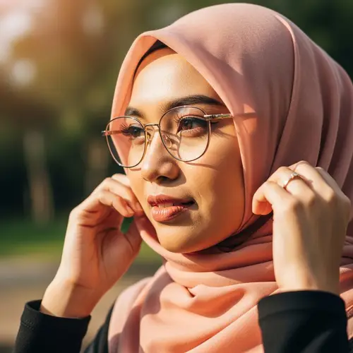 Malay Woman with Peach Hijab and Spectacle - Beautifully Adorned