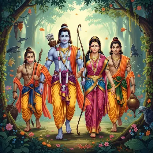 Epic Ramayana Scene: Rama Returns to Ayodhya with Sita and Bharata