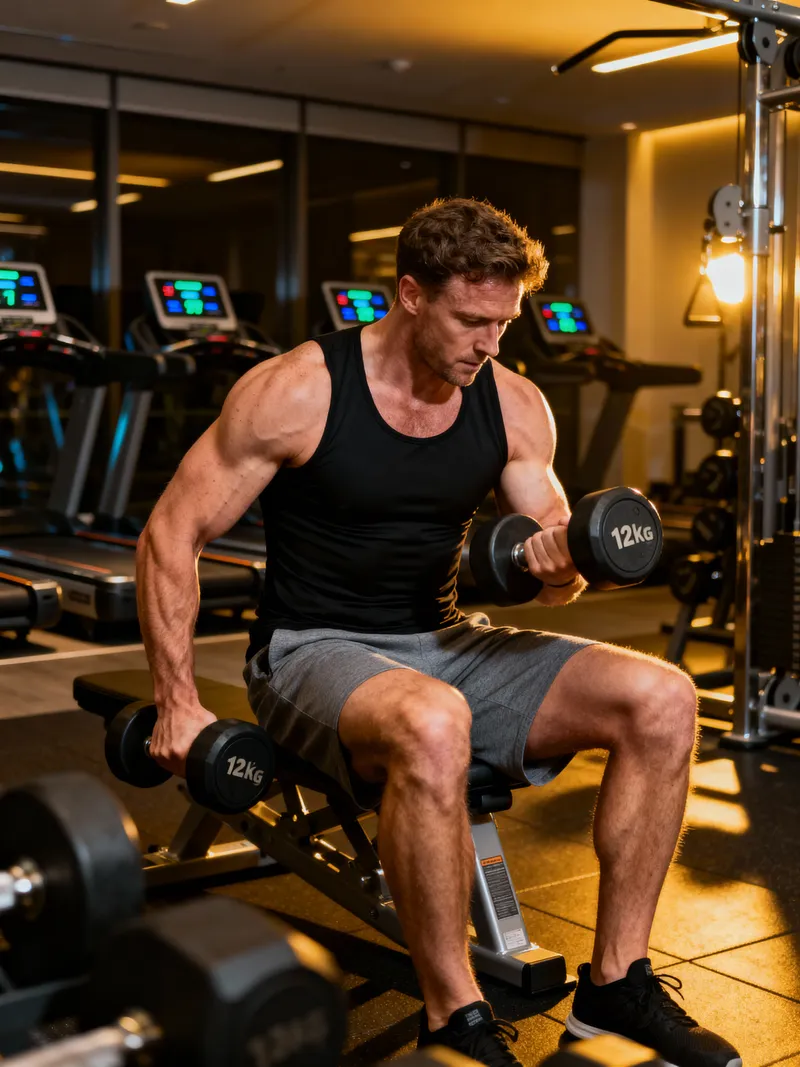 Intense Gym Workout: Mid-Bicep Curl with Dumbbells