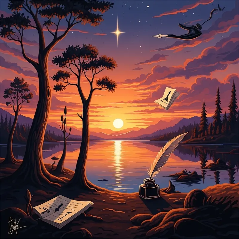 Surreal Sunset by Salvador Dali | Tranquil Lake Reflections