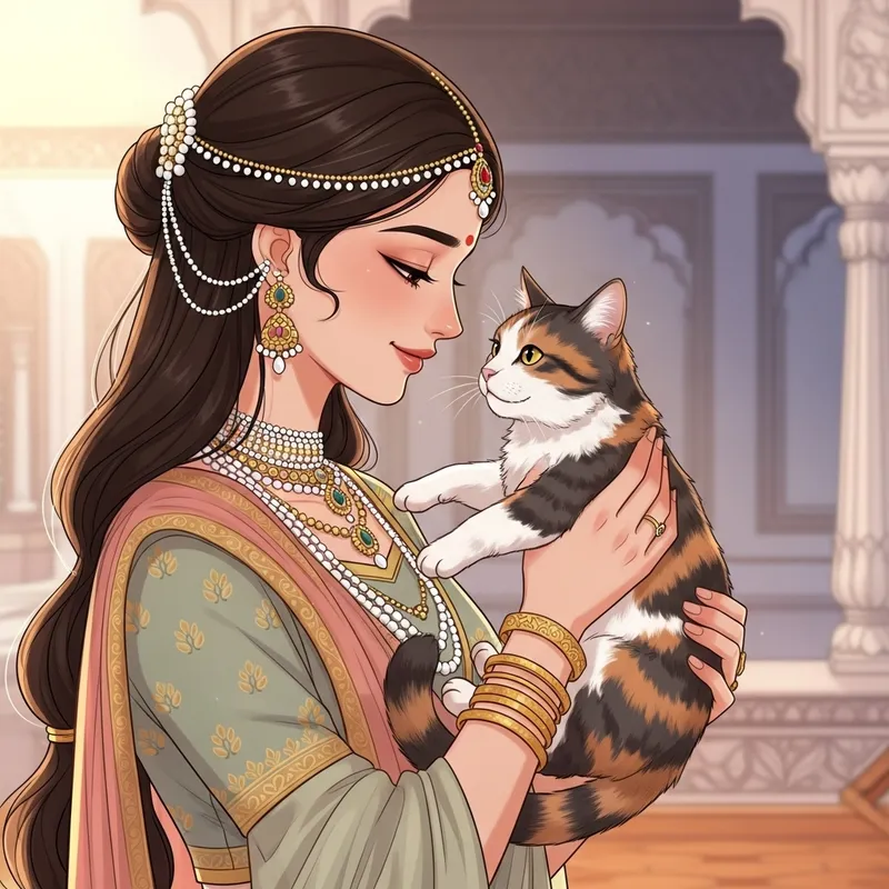 Princess with Cat | Heartwarming Illustration